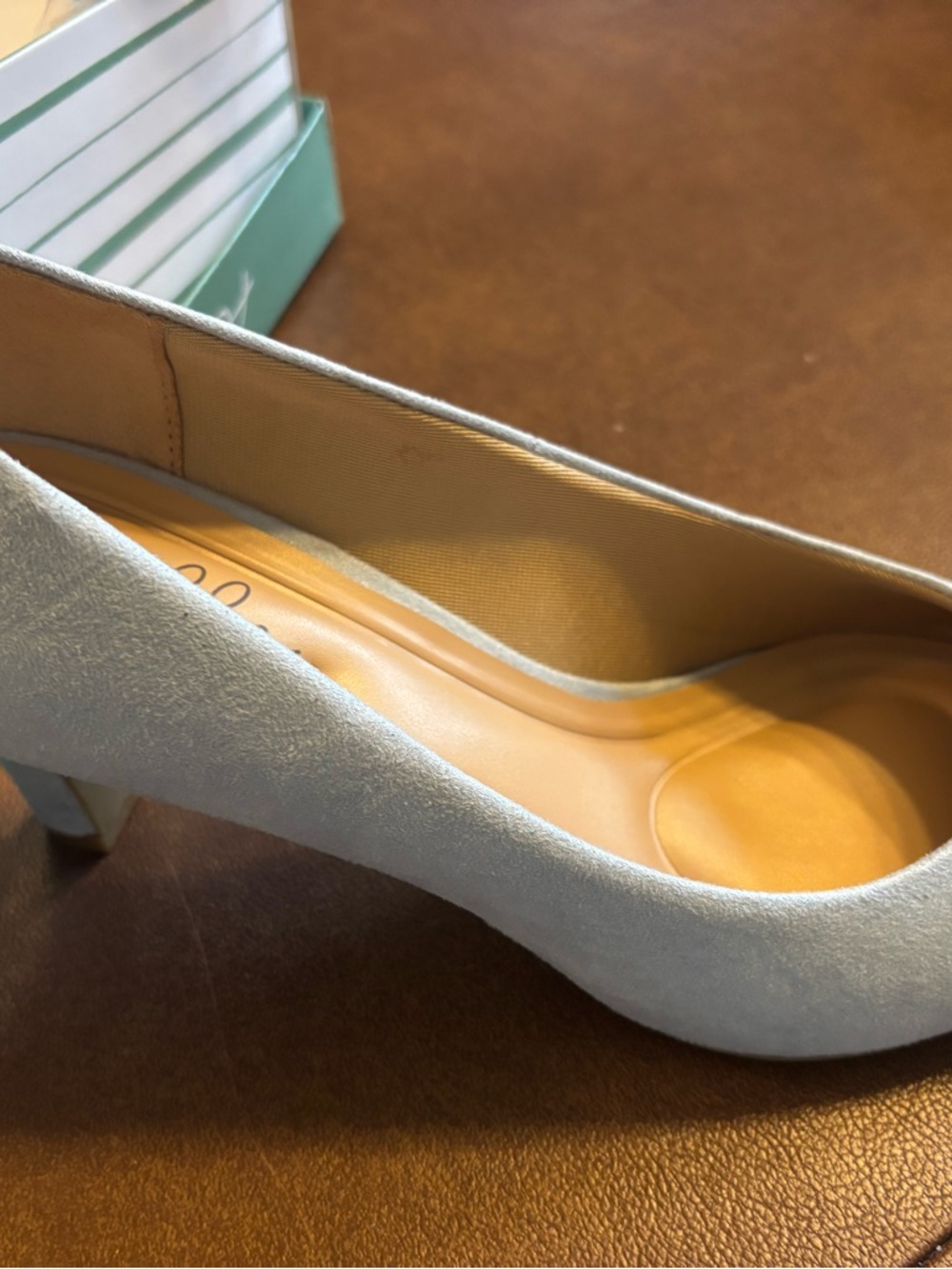 Abella Pale Blue Suede Mid Heel Pump